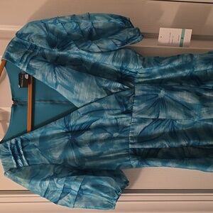 MAISON TARA BRAND WOMEN'S SHORT AQUA TEAL SHORT SLEEVES DRESS SIZE 8